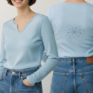 Gap Top Vintage Womens XL Blue Long Sleeve Cotton Y2K Mandala Medallion Tee